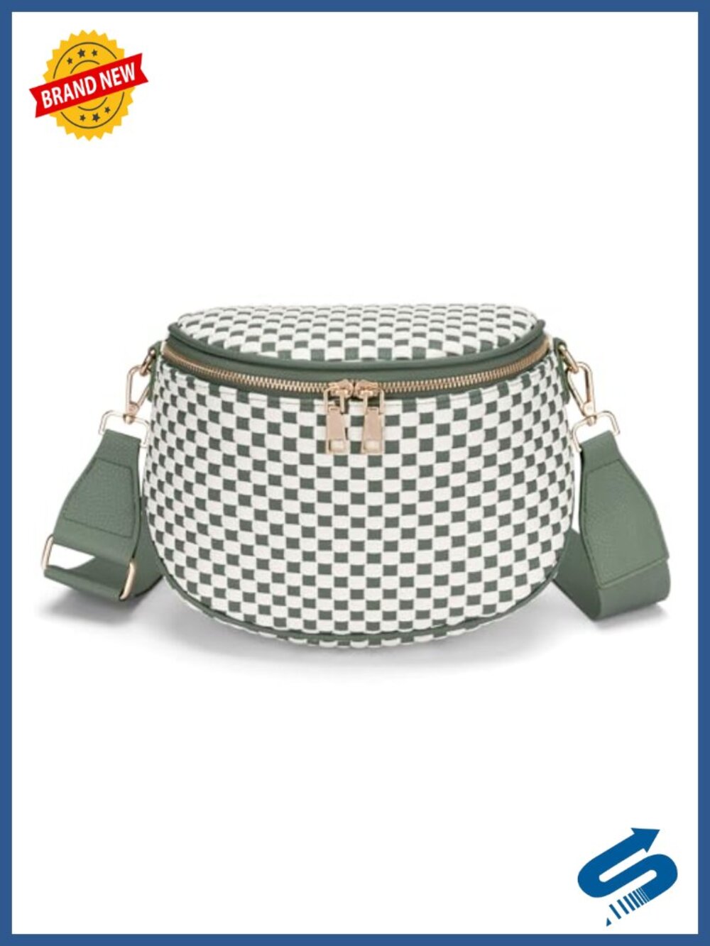 Woven Faux Leather Crossbody Bag Women Checkered Vegan Leather Belt Bag with